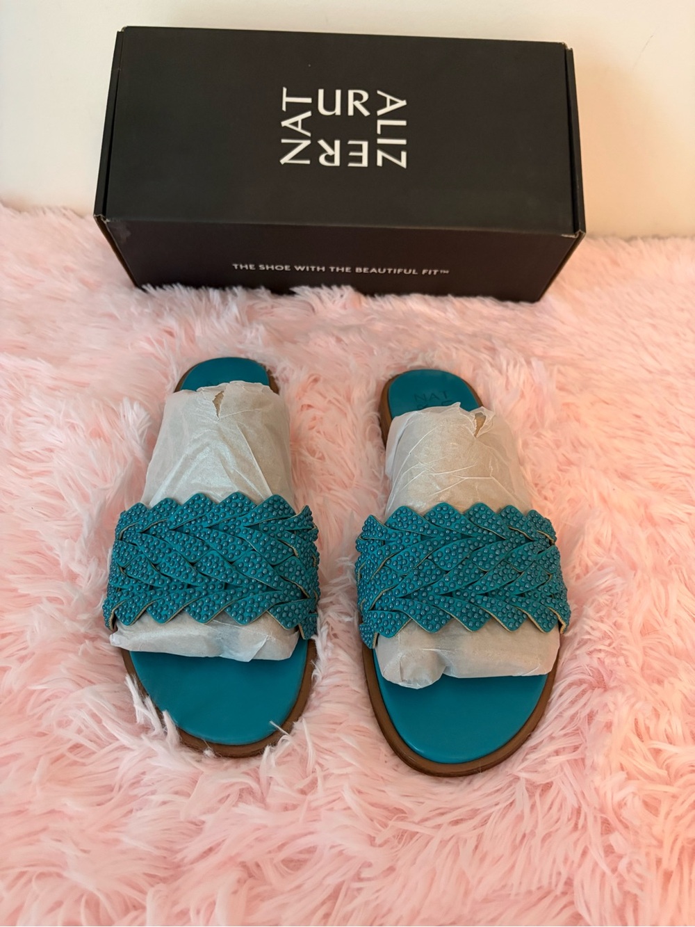 Naturalizer Teal Braided Slide Sandals